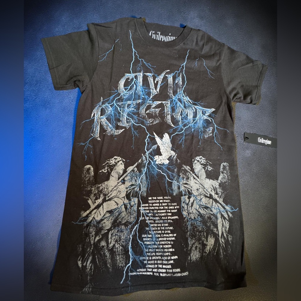 Civil Regime Chrome Angels Graphic Tee Mens Small Black Streetwear NWT - Picture 3 of 5